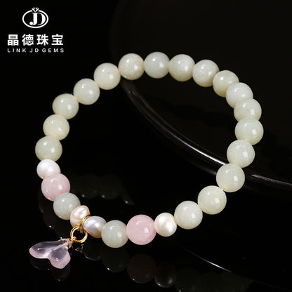 Natural lotus root powder Hetian jade baroque pearl bracelet