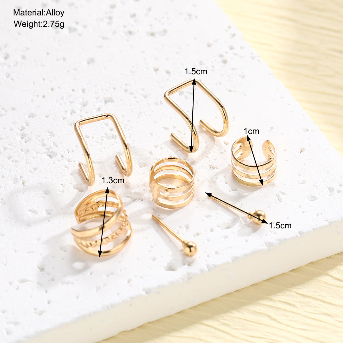 Gold Women's Ear Clip Earrings 7-Piece Set