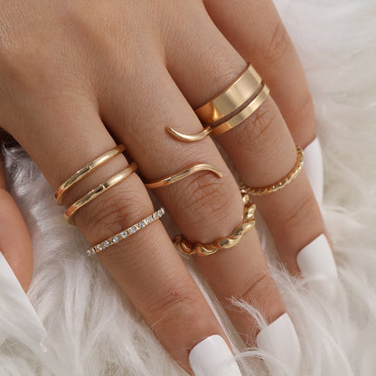 Gold Diamond Pearl Ring Set 6 Pieces