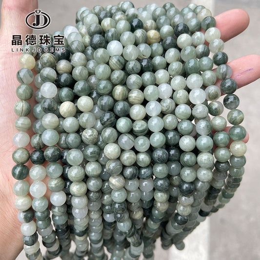 Perlas sueltas de anfíbol natural, cuentas redondas de jade 