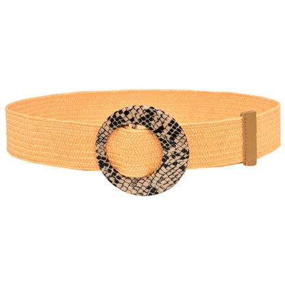 Wooden buckle grass woven wide women's belt