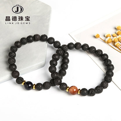 Volcanic stone transfer bead single ring bracelet