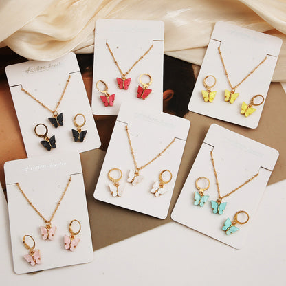 Colorful Acrylic Butterfly Necklace Earring Set