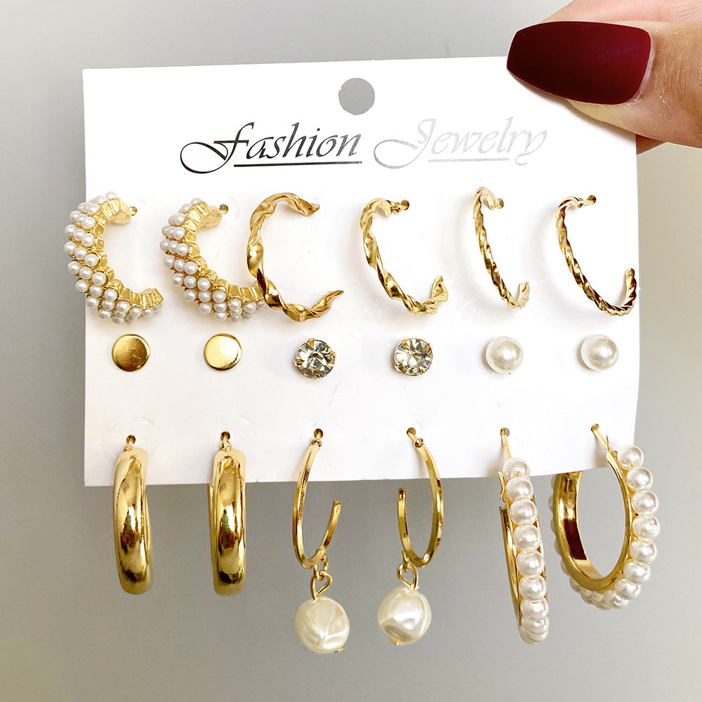 Pearl hoop earrings set 9 pieces