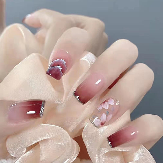 Short Ballet Hill Camellia Wearable Nail Stickers Removable