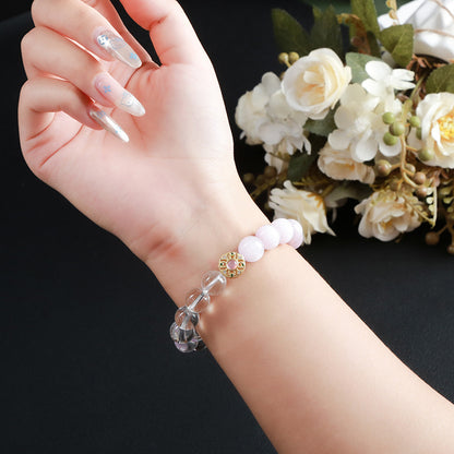 7A Natural White Crystal Purple Lithium Round Bead Bracelet