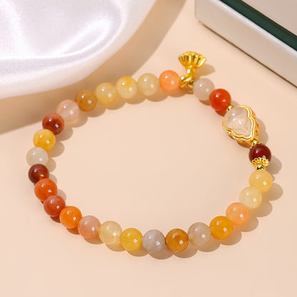 Pulsera de jade de seda dorada natural para mujer 