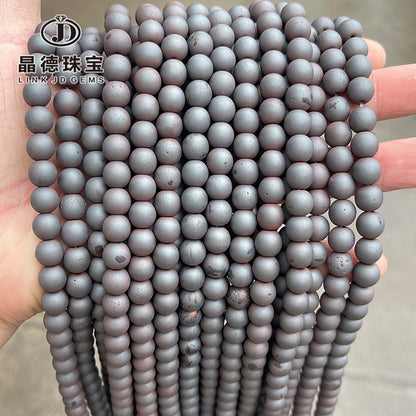 Frosted Natural Black Gallstone Round Beads Hematite Beads