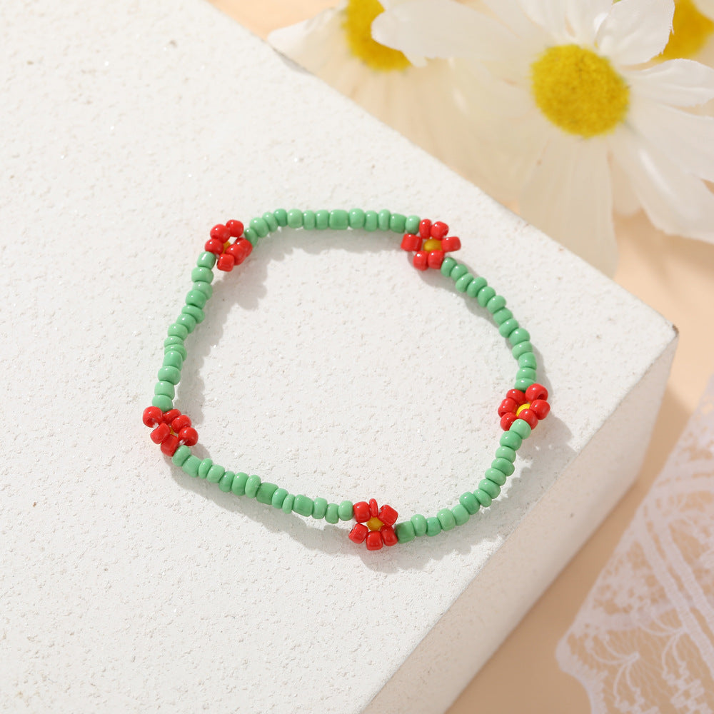 Flower Rice Bead Elastic Cord Beaded Bracelet