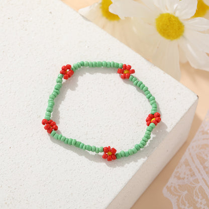 Flower Rice Bead Elastic Cord Beaded Bracelet