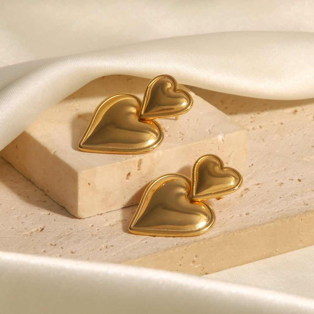 18k gold-plated heart pendant earrings