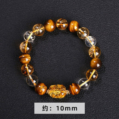 Natural yellow tiger eye stone citrine round bead bracelet.