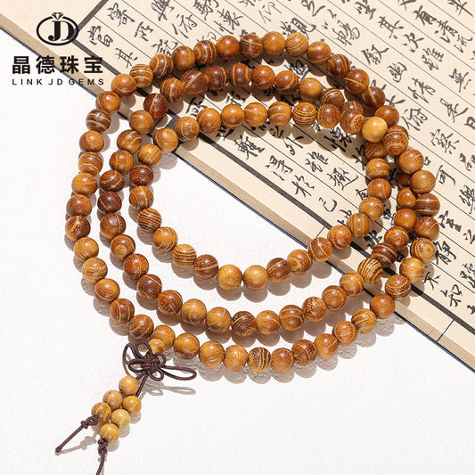 Gold Sandalwood Buddha Bead Bracelet 108 Golden Silk Wood