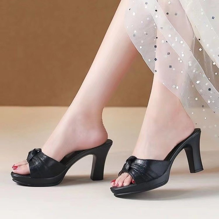 Bow high heel slippers