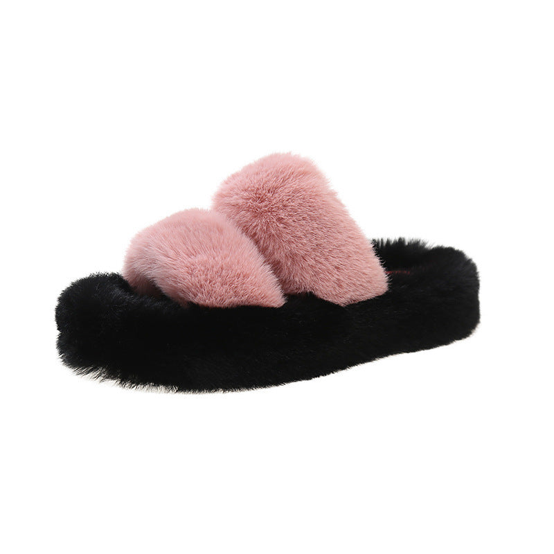 New color-blocked platform shearling slippers