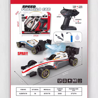 1:14 Scale Remote Control Formula Racing Car with Spray Function, Available in 5, 6, and 8 Channels Wireless Stunt Car