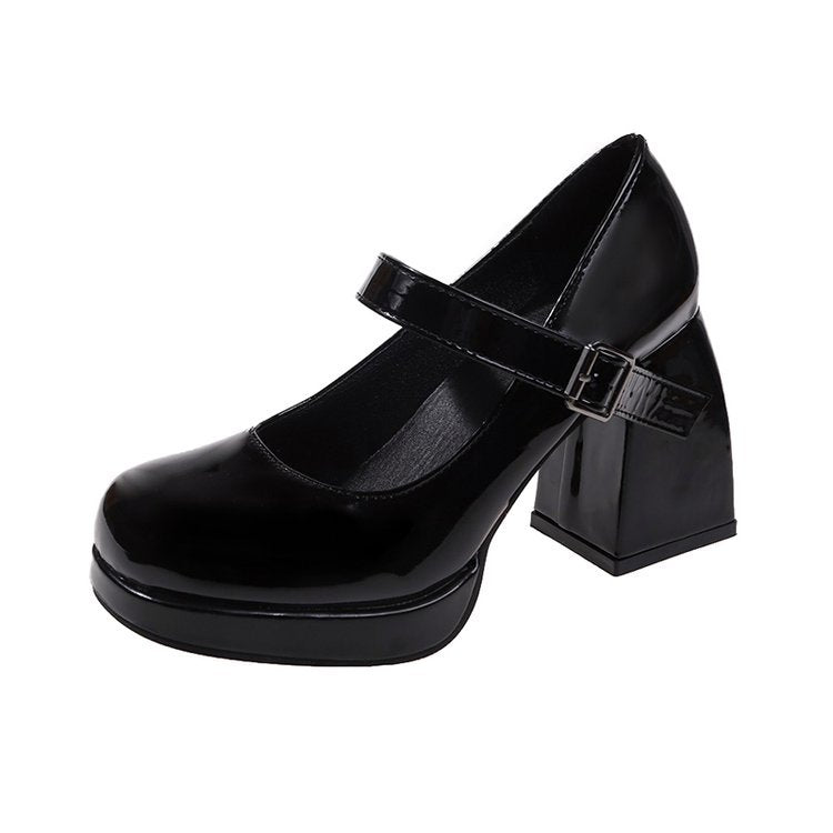 Vintage thick heel one-button Mary Jane shoes