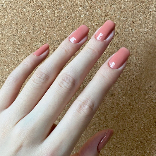 Peach Pink Square Fake Nails