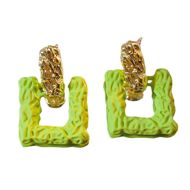 Square hollow green earrings