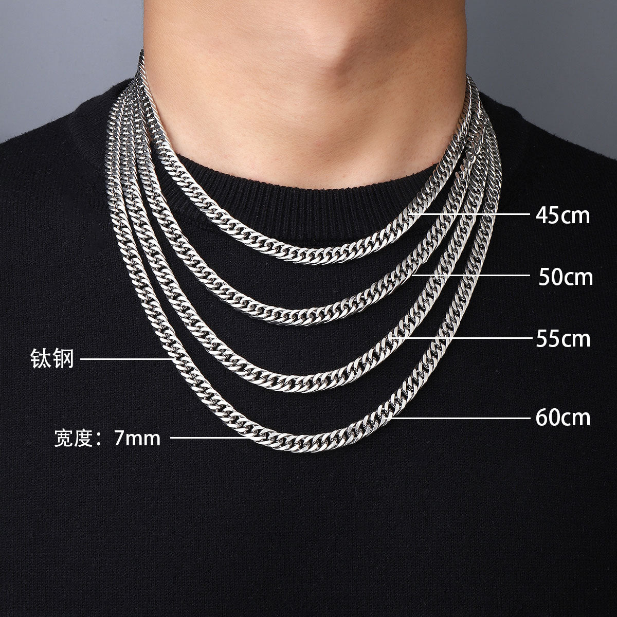 Cuban chain necklace men's 7mm double weave four-sided cut