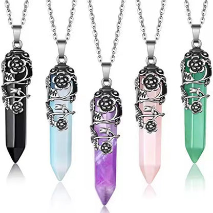 Crystal plum blossom hexagonal column rose pendant