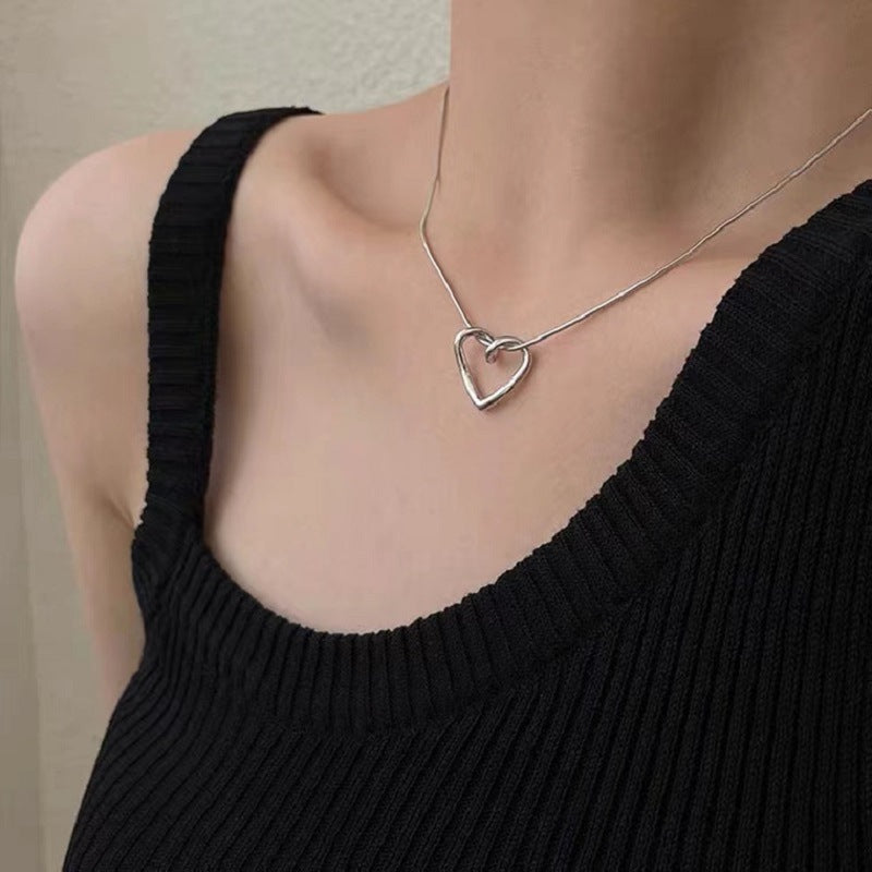 Women's love double ring necklace