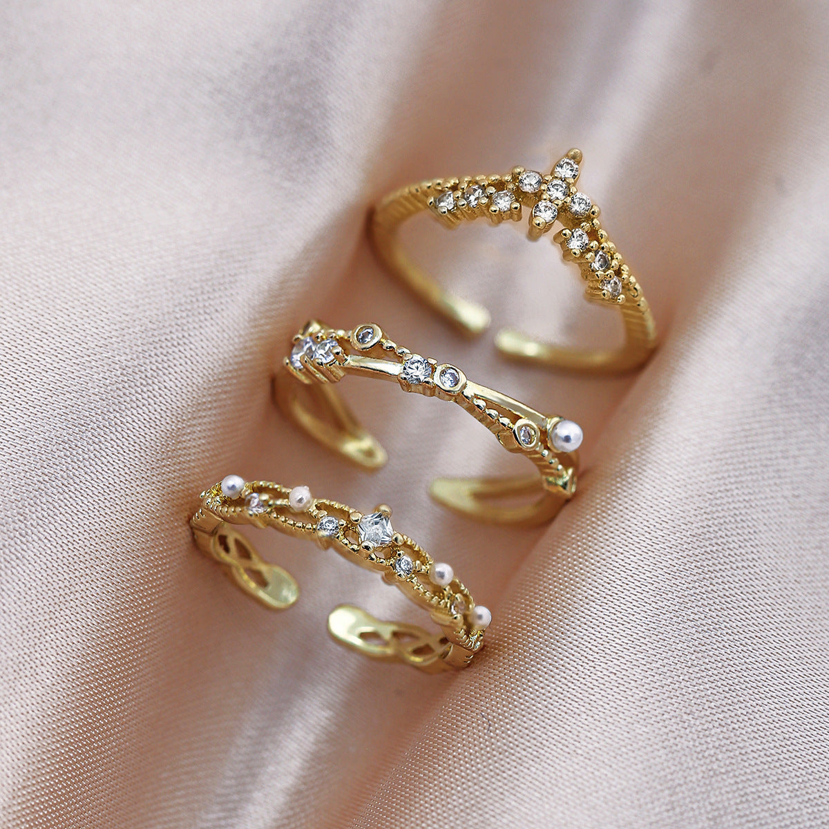 Opening adjustable design ring three-piece set