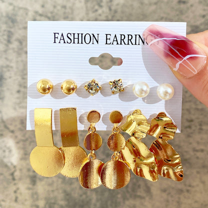 6-piece set of irregular geometric gold earrings