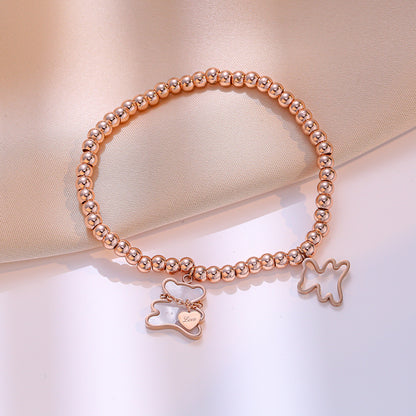 Cute Bear Shell Titanium Steel Bead Bracelet - Wholesale