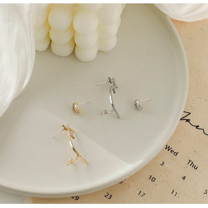 Delicate Star and Moon Asymmetrical Stud Earrings