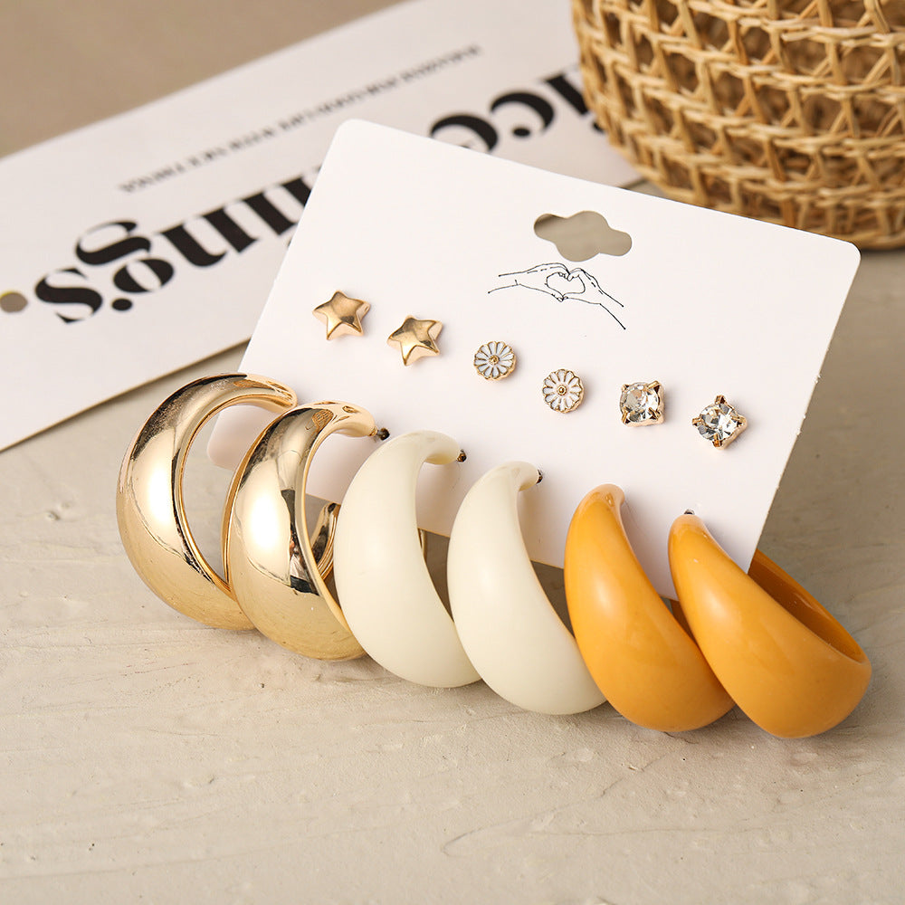 Simple Acrylic C-Shaped Earrings Set of 6 Pairs