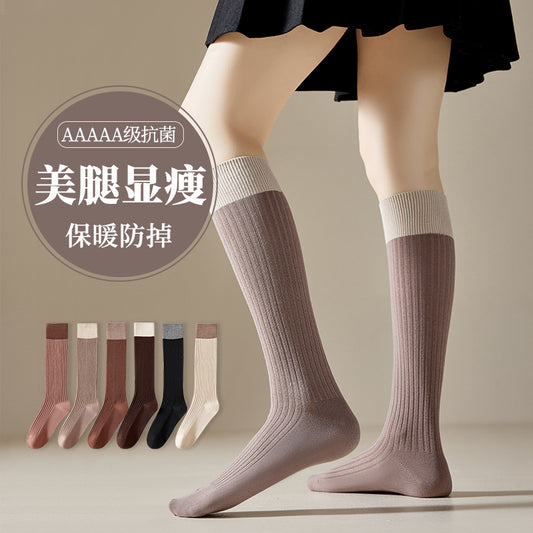 Autumn-Winter Cotton Anti-Odor Double Needle Women's Socks