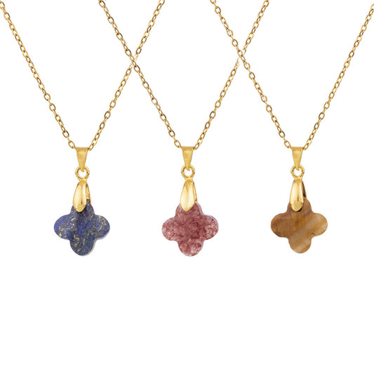 Crystal lucky faceted four-leaf clover necklace pendant