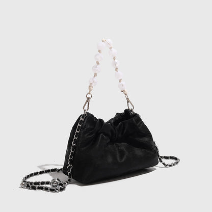 Pleated chain bag cloud bag silver bag