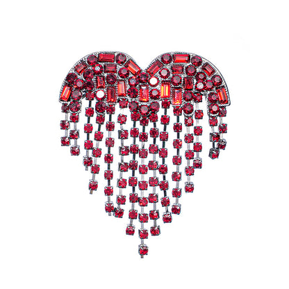 Love Brooch Rhinestone Fringed Pin