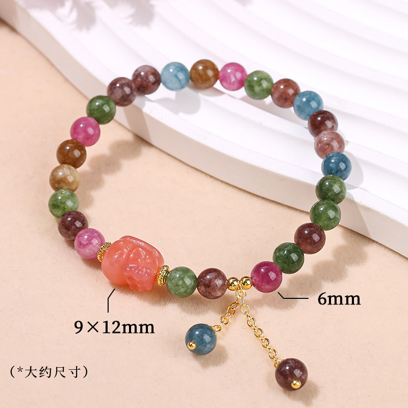 Imitation color tourmaline chalcedony salt source agate Pixiu bracelet