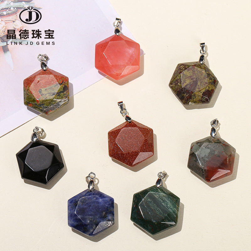 Natural stone crystal cut hexagram pendant.