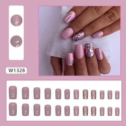 Sparkling Aurora Square Fake Nails 24 Pieces