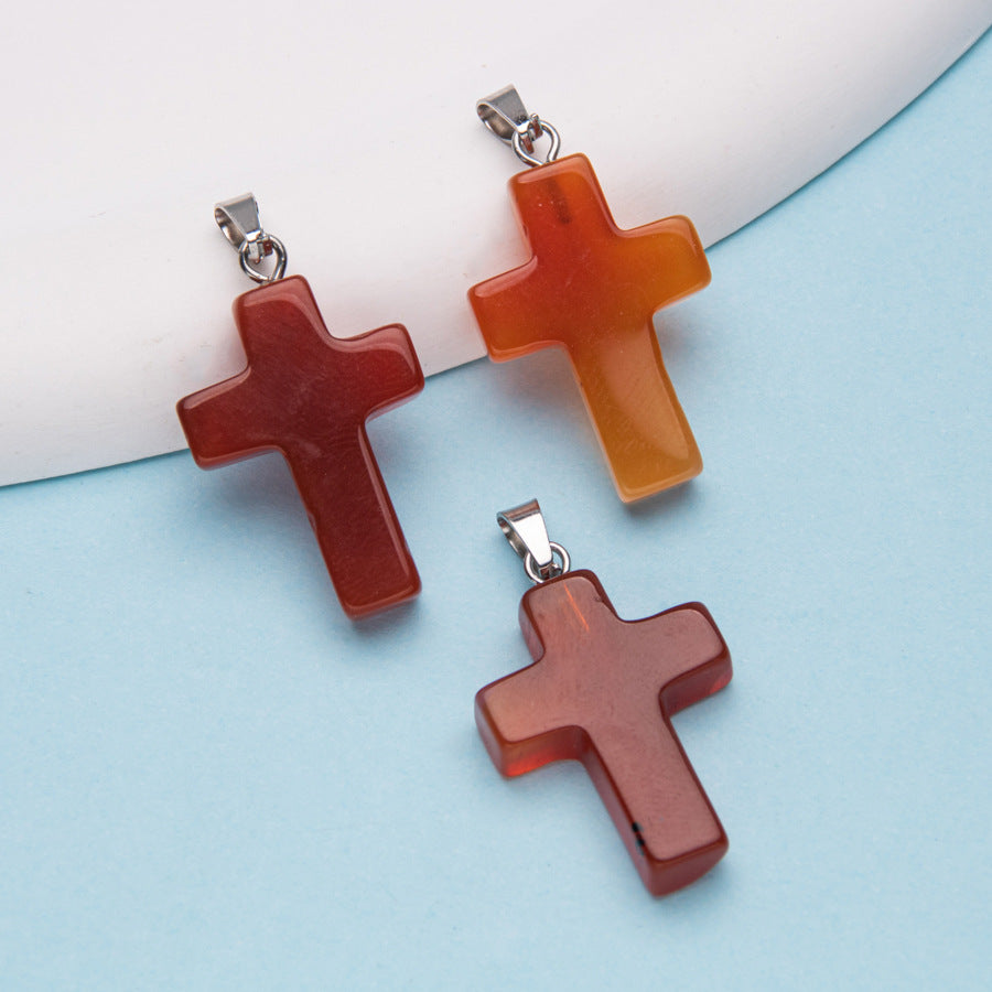 Natural Stone Cross Crystal Agate Pendant