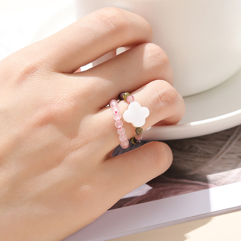 Natural powder crystal small bead ring