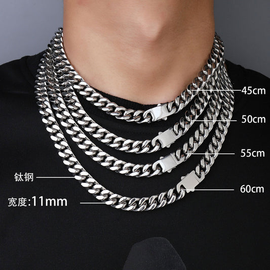 Titanium Steel Cuban Chain Necklace Men's 11mm