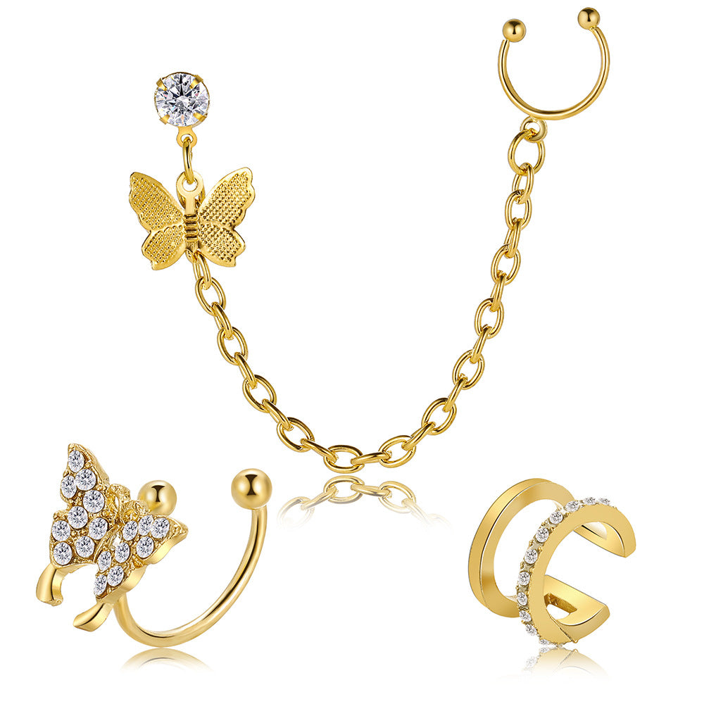 Earrings set full diamond butterfly ear clip insC type