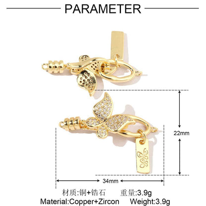 Butterfly copper zircon removable universal connecting buckle