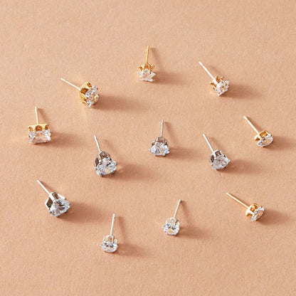 Star Heart Geometric Zircon Earrings 6-Piece Set