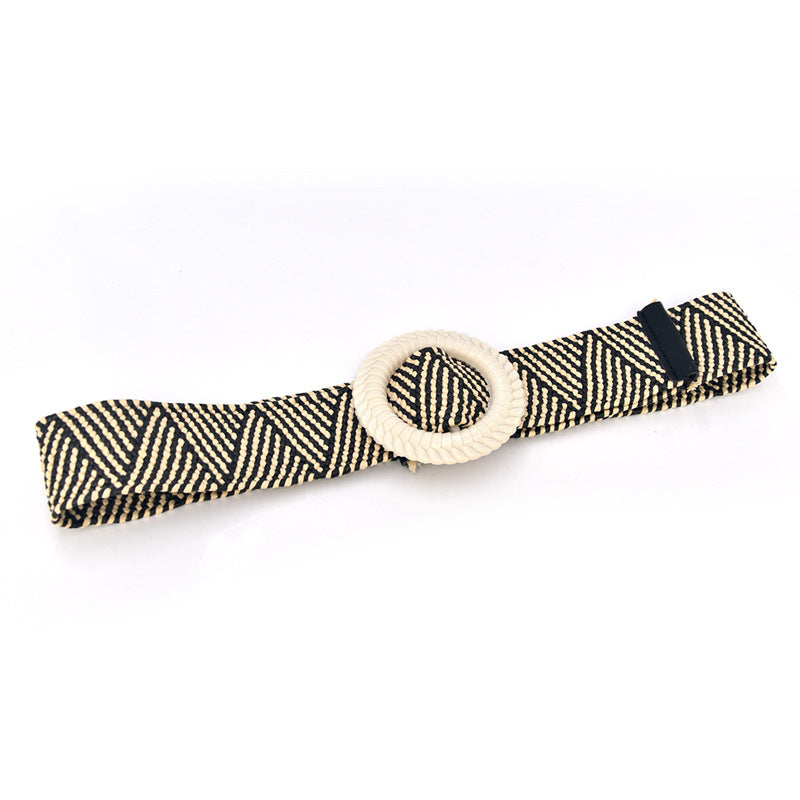 Wooden buckle woven belt temperament