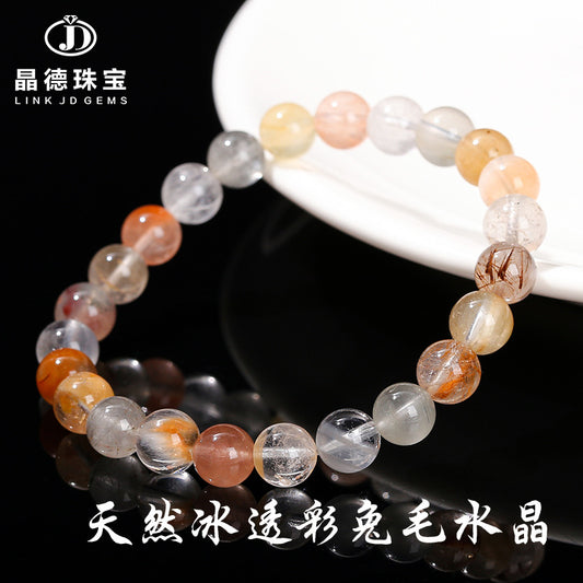 Natural ice transparent color rabbit hair crystal bracelet.