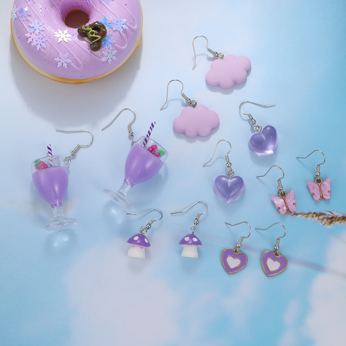 Milk tea butterfly white cloud funny earrings