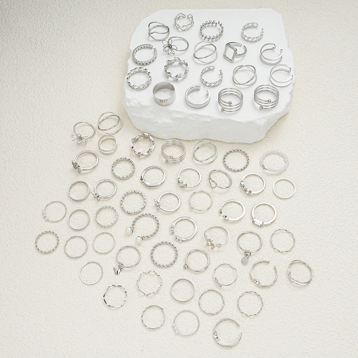 Silver jewelry ring set 66 pieces