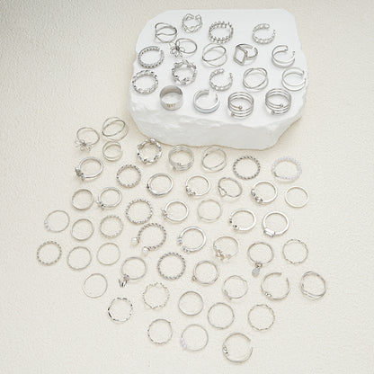 Silver jewelry ring set 66 pieces