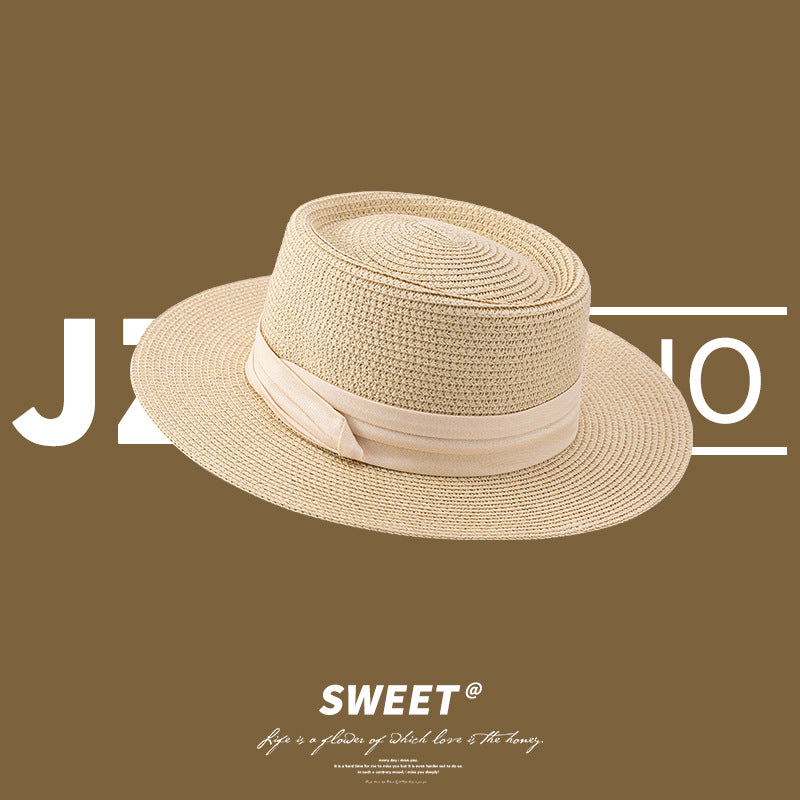 Summer Wide-Brim Straw Hat UV Protection Beach Vacation French Bow